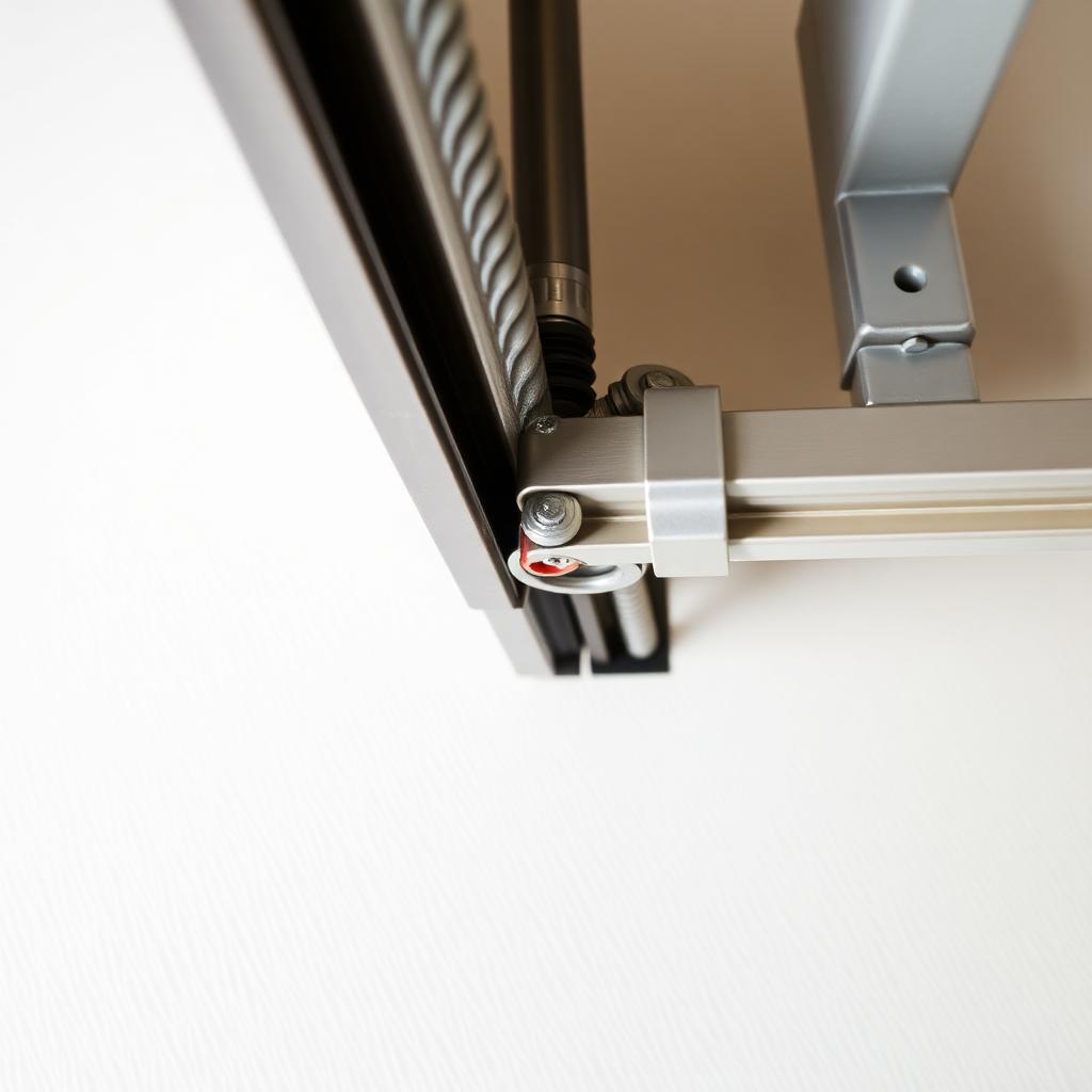 Garage door track alignment being inspected by professional technician